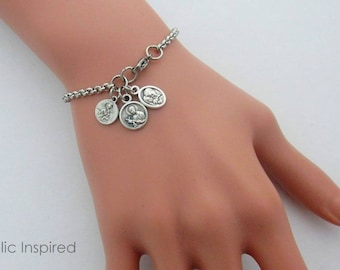 Catholic Fertility Bracelet - St Gerard Medal Our Lady of Perpetual Help Holy Family Saint Joseph Infertility Jewelry Stainless Steel Chain