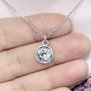 Tiny St Gerard Medal Necklace - Stainless Steel Chain - Catholic Saint Pendant Pregnancy Fertility Baby Mother Mini Dainty Small Simple