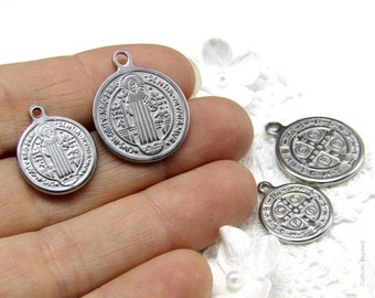 St. Benedict Medals - 100% Stainless Steel - Non Tarnish - No Fade - Catholic Saint Benedictine - Stainless Steel Chain - Necklace Options