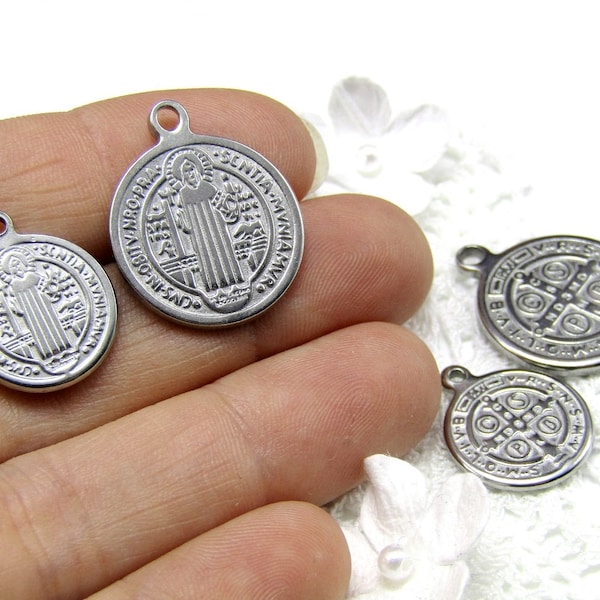 St. Benedict Medals - 100% Stainless Steel - Non Tarnish - No Fade - Catholic Saint Benedictine - Stainless Steel Chain - Necklace Options