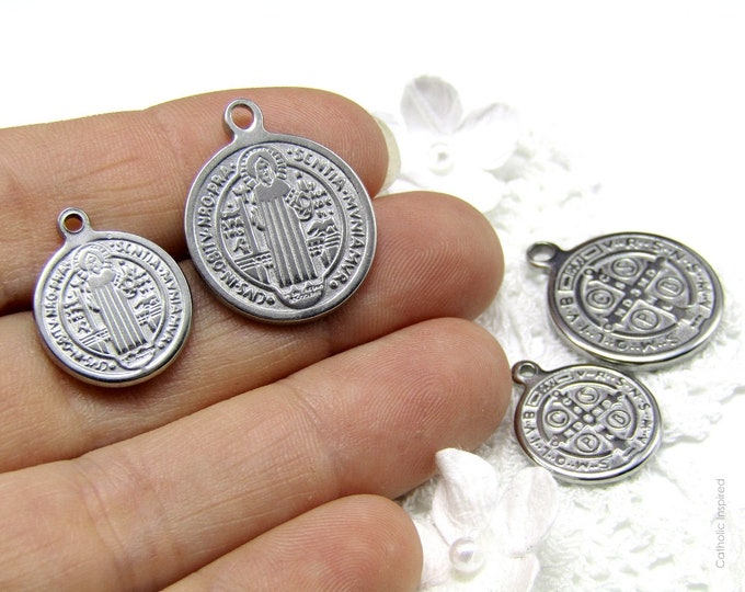 Featured listing image: St. Benedict Medals - 100% Stainless Steel - Non Tarnish - No Fade - Catholic Saint Benedictine - Stainless Steel Chain - Necklace Options