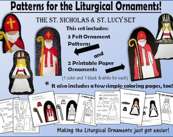 St. Nicholas and St. Lucy Felt Ornament Patterns, Plus, Printable Paper Oranments