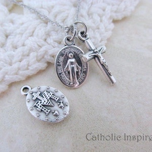 Customizable Tiny Medal Necklace Stainless Steel Chain Saint Our Lady Mary Crucifix Choose the Pendants Mini Dainty Small Simple image 8