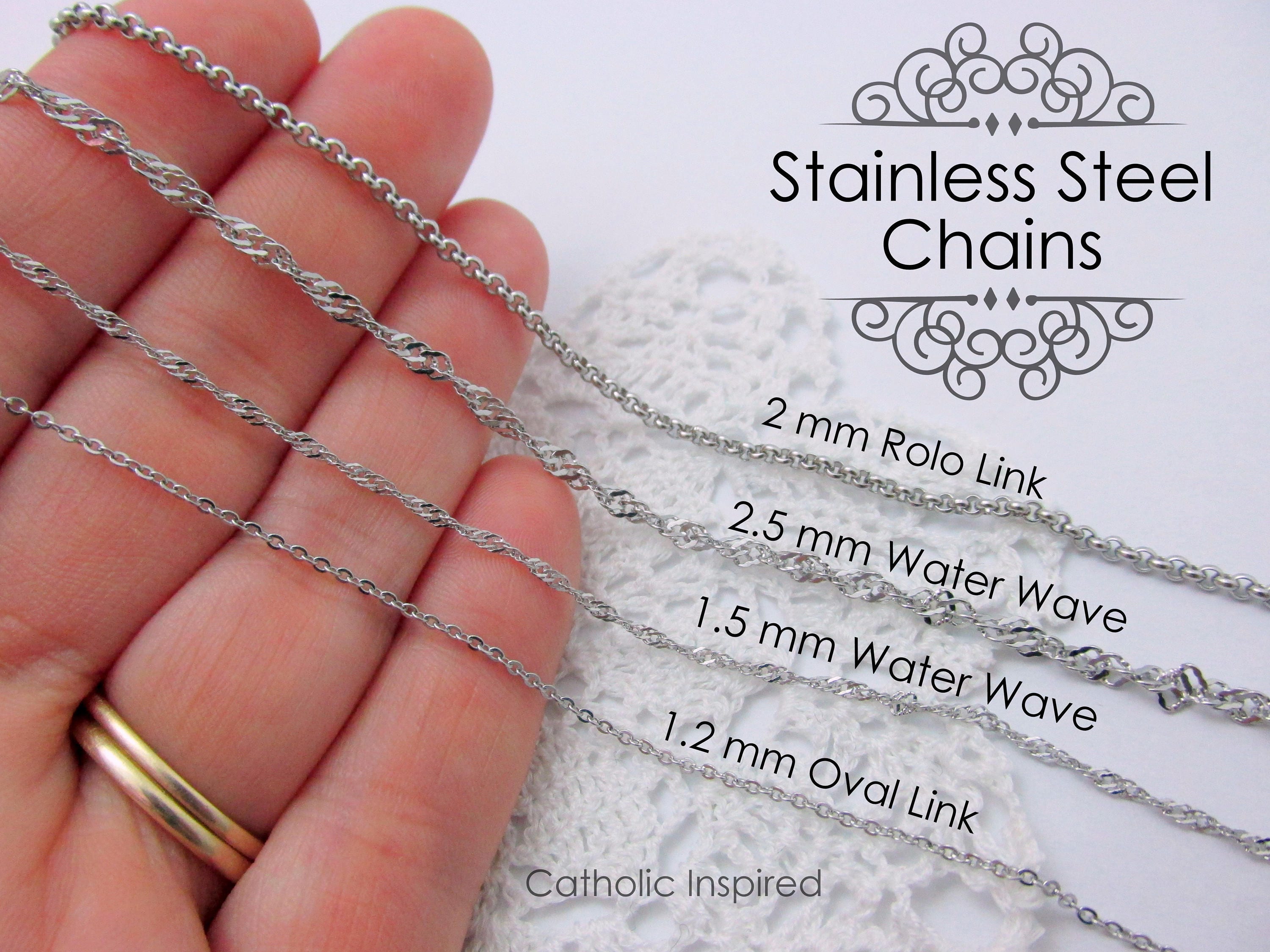 100% Stainless Steel Sm. Miraculous Medal Cross Heart and Chain - Our Lady Necklace Latin - Mary - Blessed Mother - Mini Dainty Small Simple