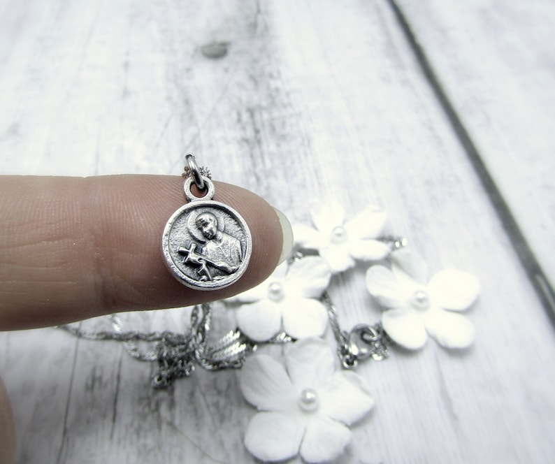 Tiny St Gerard Medal Necklace Stainless Steel Chain Catholic Saint Pendant Pregnancy Fertility Baby Mother Mini Dainty Small Simple image 1