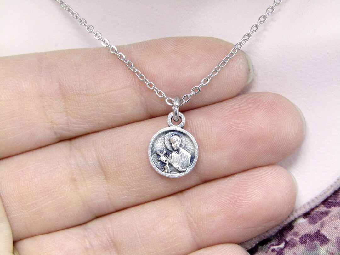 Tiny St Gerard Medal Necklace - Stainless Steel Chain - Catholic Saint ...