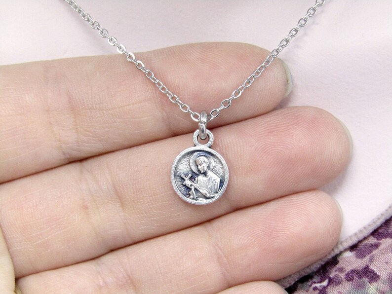 Tiny St Gerard Medal Necklace Stainless Steel Chain Catholic Saint Pendant Pregnancy Fertility Baby Mother Mini Dainty Small Simple image 3