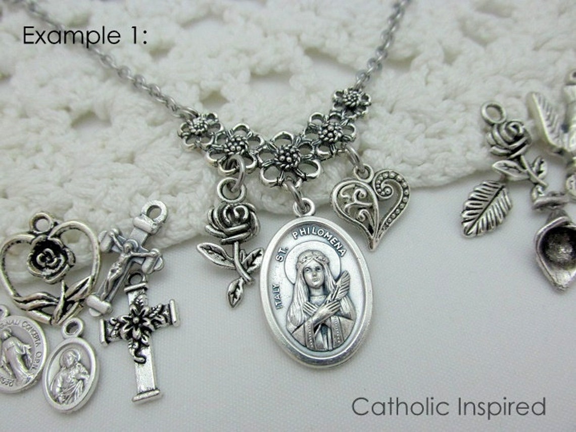 St. Philomena Choose 2 Charms Anchor Arrows Medal Necklace Etsy