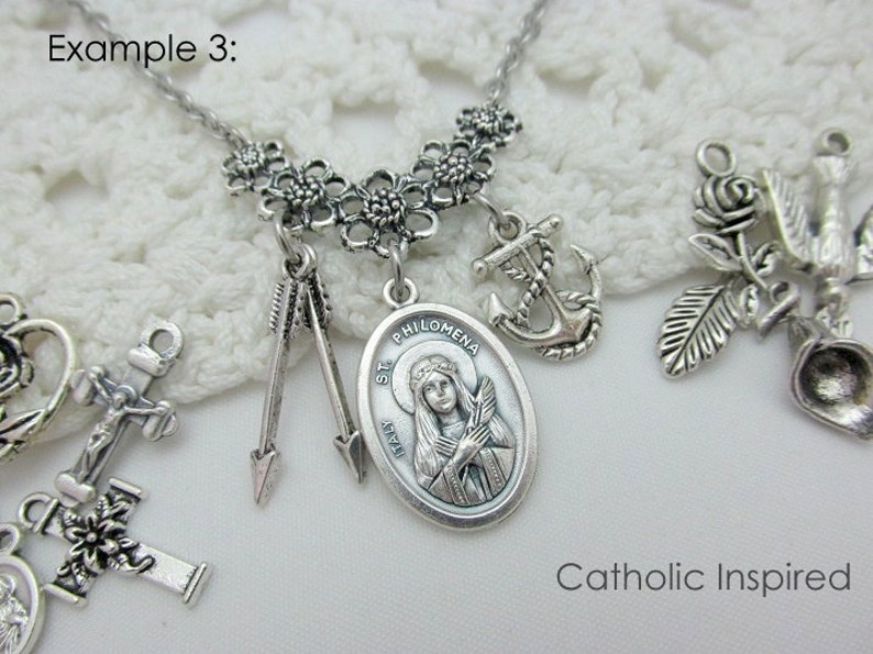 St. Philomena Choose 2 Charms Anchor Arrows Medal Necklace Etsy