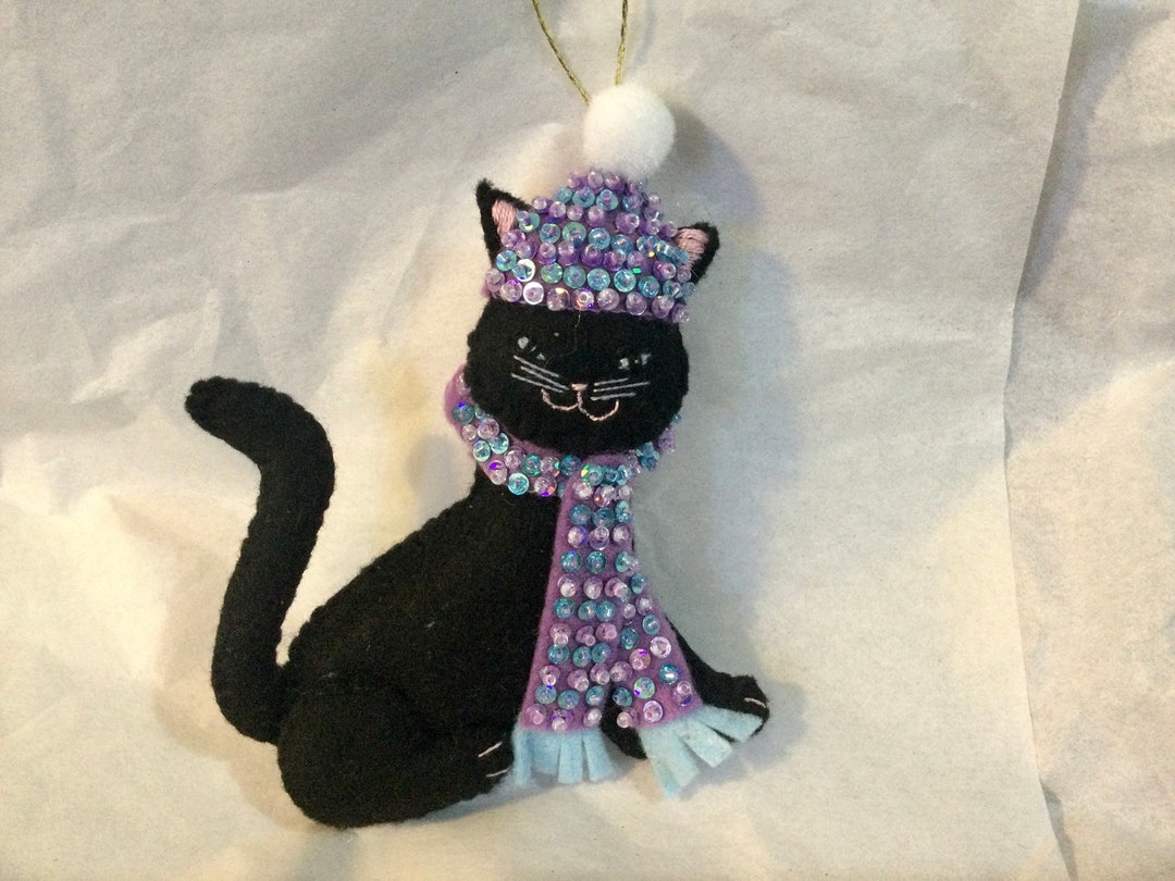 Black Felt Cat Christmas Decoration, Christmas Tree Decor, Festive ...