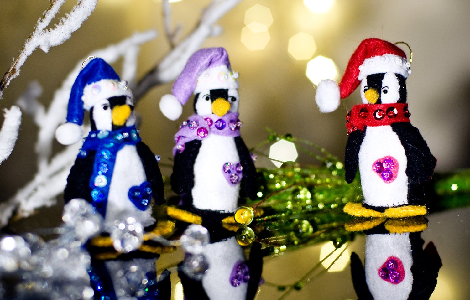 Penguin Christmas Tree Felt Ornaments with Sparkling Scarf and | Etsy