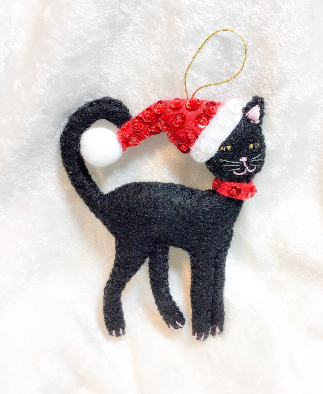 Black Felt Cat Christmas Decoration, Christmas Tree Decor, Festive ...