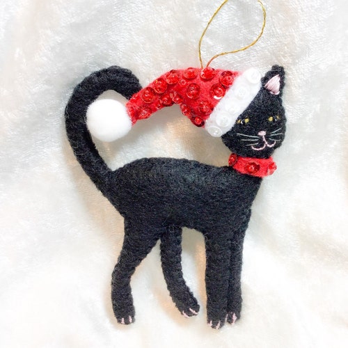 Black Felt Cat Christmas Decoration Christmas Tree Decor Etsy