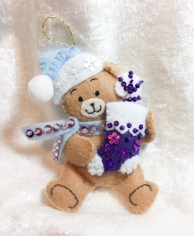 Cute Little Christmas Felt Teddy Bear With Santa Hat and | Etsy