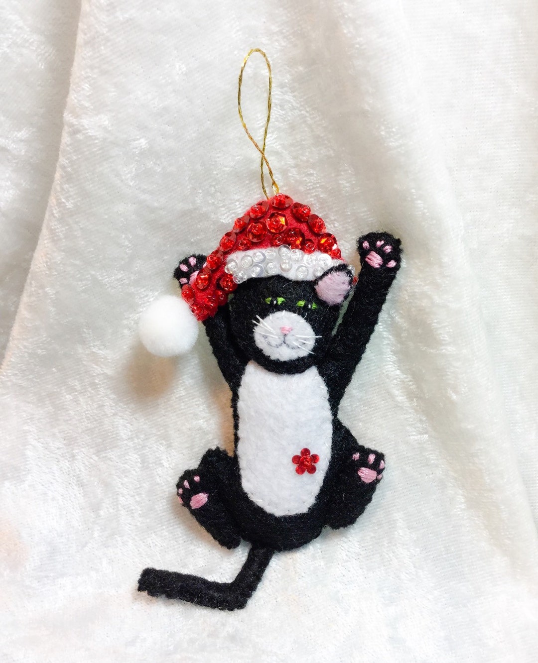 Black & White Cat With Christmas Hat Ornament. - Etsy