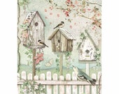 STAMPERIA Decoupage House of Roses NESTS Birdhouses Bird Rice Paper A4 - DFSA4448
