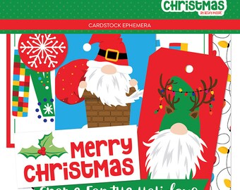 8 Tags Scrapbooking Ephemera Santa Claus Stickers Vintage Style Size 2x2 inches Jolly Santa Cardmaking Cream Cardstock,