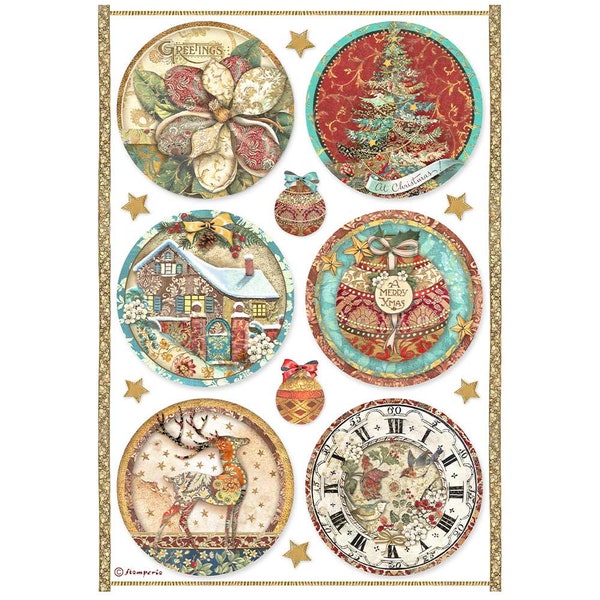 Stamperia CHRISTMAS GREETINGS ROUNDS Decoupage Rice Paper A4 #DFSA4795