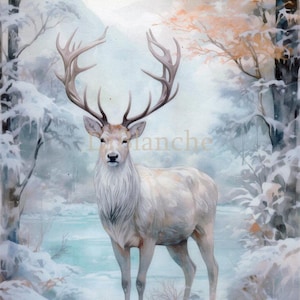 Papier de riz LaBlanche Frosty WINTER 7 DEER Cerf blanc de Noël à découper A4 #LBD381