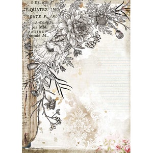 STAMPERIA Romantic Journal STYLIZED FLOWER Rice Paper A4 Decoupage #DFSA4553