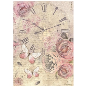 Stamperia SHABBY ROSE CLOCK A4 Papier de riz pour découpage #DFSA4880