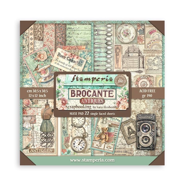 Stamperia BROCANTE ANTIQUES 12x12 Single Sided Scrapbook Paper 22 pcs #SBBXLB14