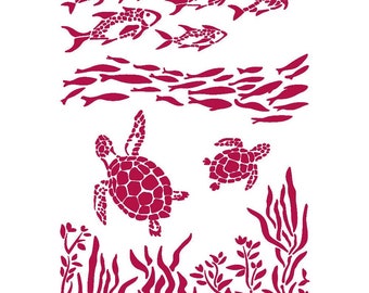 Stamperia Stencil Romantic Collection Sea Dream FISH AND TURTLES 21 x 29.7 cm / 8.25" X 11.75" #KSG460