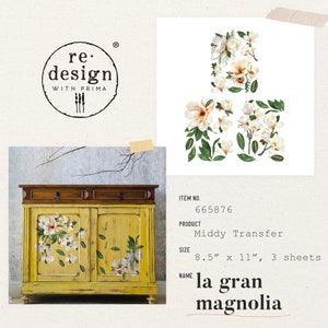 Re-design Prima LA GRAN MAGNOLIA 8,5 x 11 décalcomanies décoratives 3 feuilles #665876