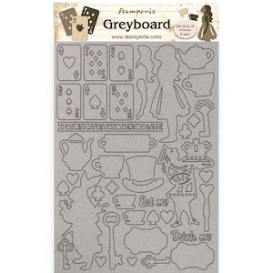 Stamperia ALICE Wonderland ELEMENTS Greyboard Cut Outs A4 8.25X11.75" #KLSPDA439