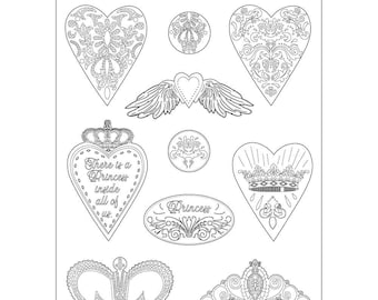 Stamperia Soft Mould A4 PRINCESS HEARTS and CROWNS Cold Pour Mixed Media #K3PTA471