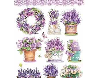 STAMPERIA Decoupage LAVENDER VASE Rice Paper A4  DFSA4456