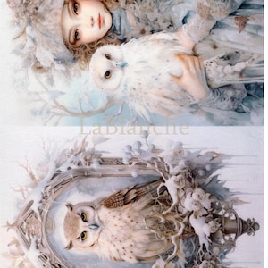 LaBlanche FROSTY WINTER 3 Harfang des neiges, fille, papier de riz à découpage A4 #LBD377