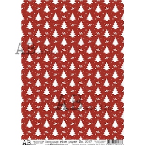 AB Studios RED CHRISTMAS Tree Pattern A4 Decoupage Rice Paper #2097
