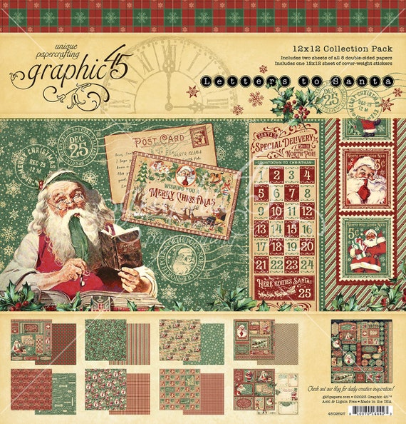 G45 Graphic 45 LETTERS TO SANTA 12x12 Collection Pack With Stickers 4502697  