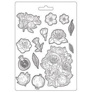 Stamperia Soft Mould A4 Casa Granada POMEGRANADE and FLOWERS Resin #K3PTA4523