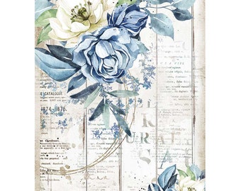 STAMPERIA Romantic Collection Sea Dream BLUE FLOWER Rice Paper A4 Decoupage #DFSA4560