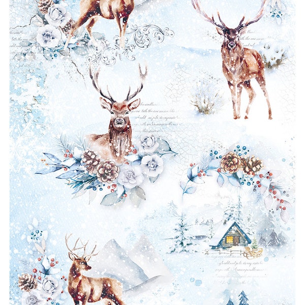 Ciao Bella Winter Journey A WALK with an ELK Decoupage Rice Paper A4 #CBRP368