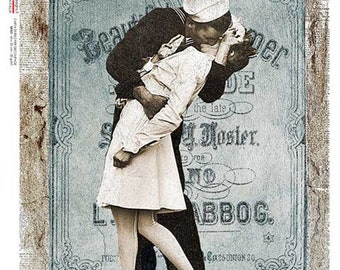 Paper Designs Kissing SAILOR A4 Decoupage Rice Paper #OLD PHOTOS 0106