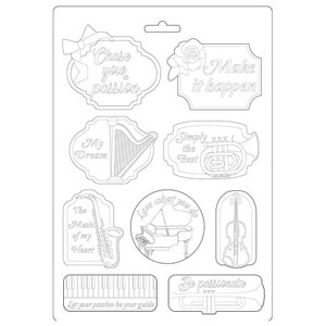 Stamperia Soft Mould A4 Passion MUSIC AND TAG Cold Pour Mixed Media #K3PTA492