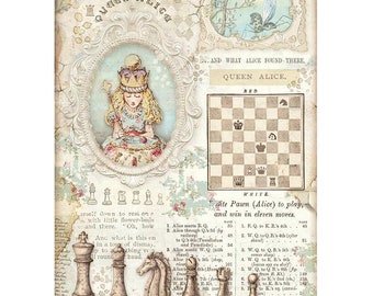 STAMPERIA Decoupage Alice Through the Looking Glass QUEEN ALICE Rice Paper A4 #DFSA4604