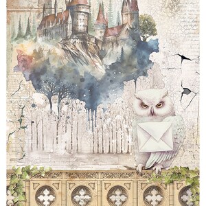 Ciao Bella WIZARD ACADEMY Château magique A4, papier de riz, techniques mixtes #CBRP390
