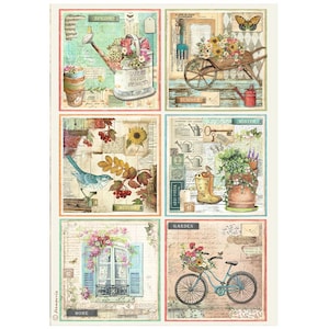 Stamperia JARDIN 6 CARTES A4 Papier de riz pour découpage #DFSA4870
