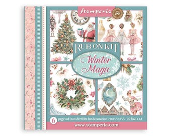 Kit surtido de sellos para frotar Stamperia WINTER MAGIC #DFLRBX18
