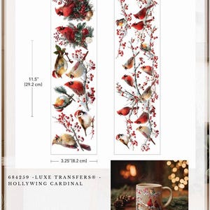 Re-design with Prima HOLLYWING Cardinal Christmas Luxe Transfers NEW 3.25"x11.5" #684259