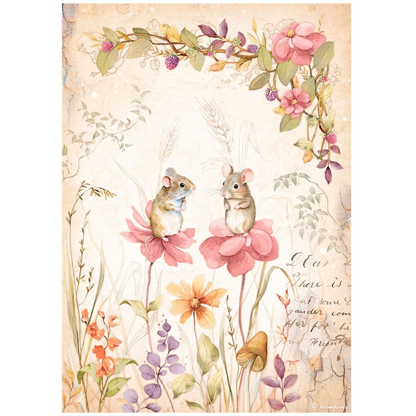 Stamperia WOODLAND MICE and FLOWERS Decoupage Rice Paper A4 #DFSA4815