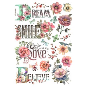 STAMPERIA DREAM, Smile, LOVE, Believe - Meilleures ventes Papier de riz pour découpage A4 #DFSA4992