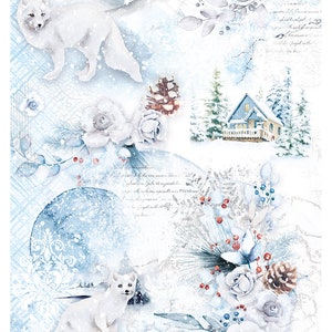 Ciao Bella Winter Journey WHITE WILD FOX Papier de riz pour découpage A4 #CBRP366
