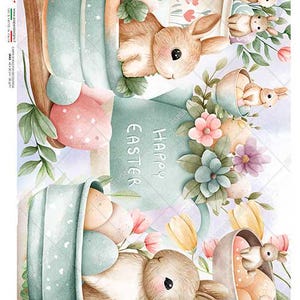 Paper Designs HOLIDAY 0126 Lapins de Pâques dans des jardinières, papier de riz pour découpage A4