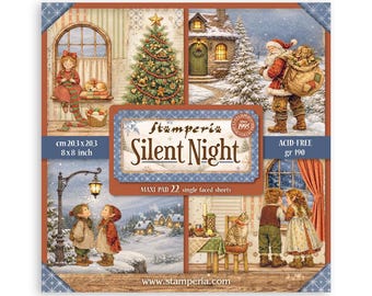 Stamperia SILENT NIGHT - Papel navideño de una sola cara de 8x8 pulgadas, 22 hojas #SBBSXB28