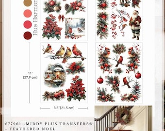 Re-design with Prima FEATHERED NOEL Christmas 8.5 x 11 Middy Transfers #677961 Limited Edition